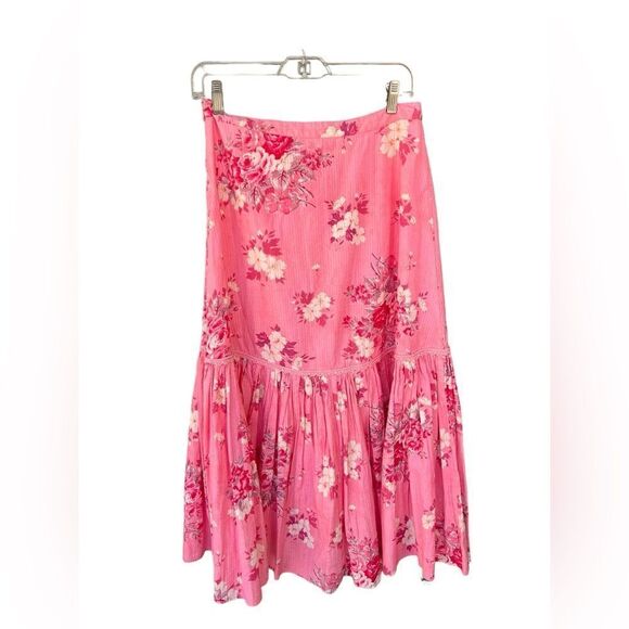 LoveShackFancy Mateo mellow Pink Floral Midi Skirt NWT - Picture 3 of 8
